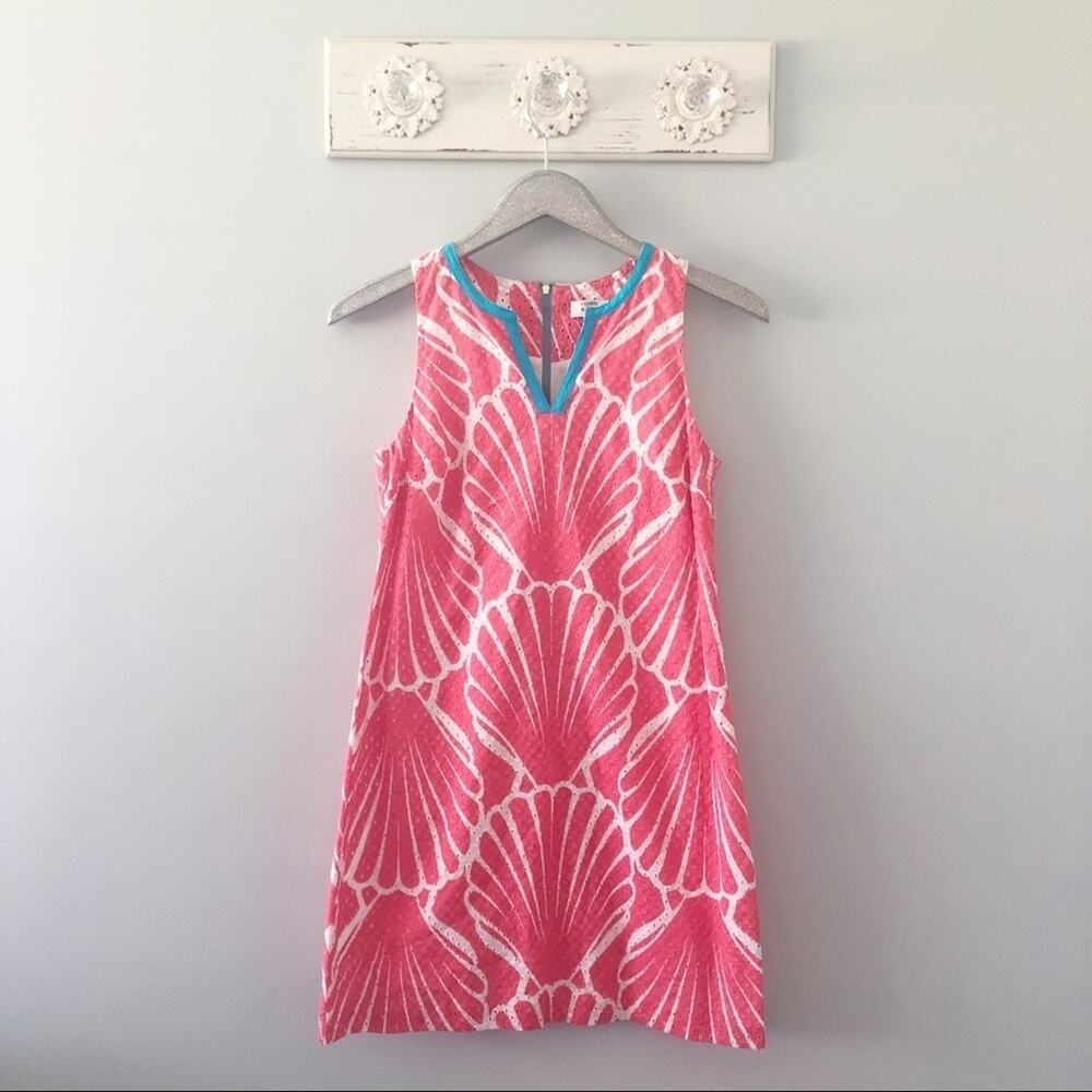 Crown & Ivy Coral Seashell Print Eyelet Shift Dress NEW